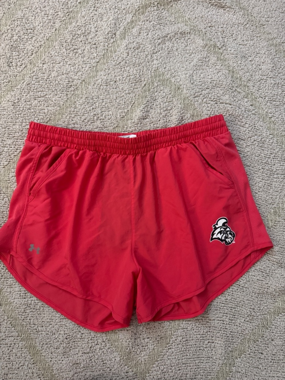 Under Armour Women’s Pink/Red Athletic Run Shorts with Logo